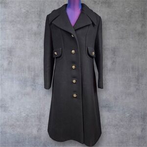 Vintage Harve Benard 100% Wool Coat Black Gold Button Size 16 Long Elegant